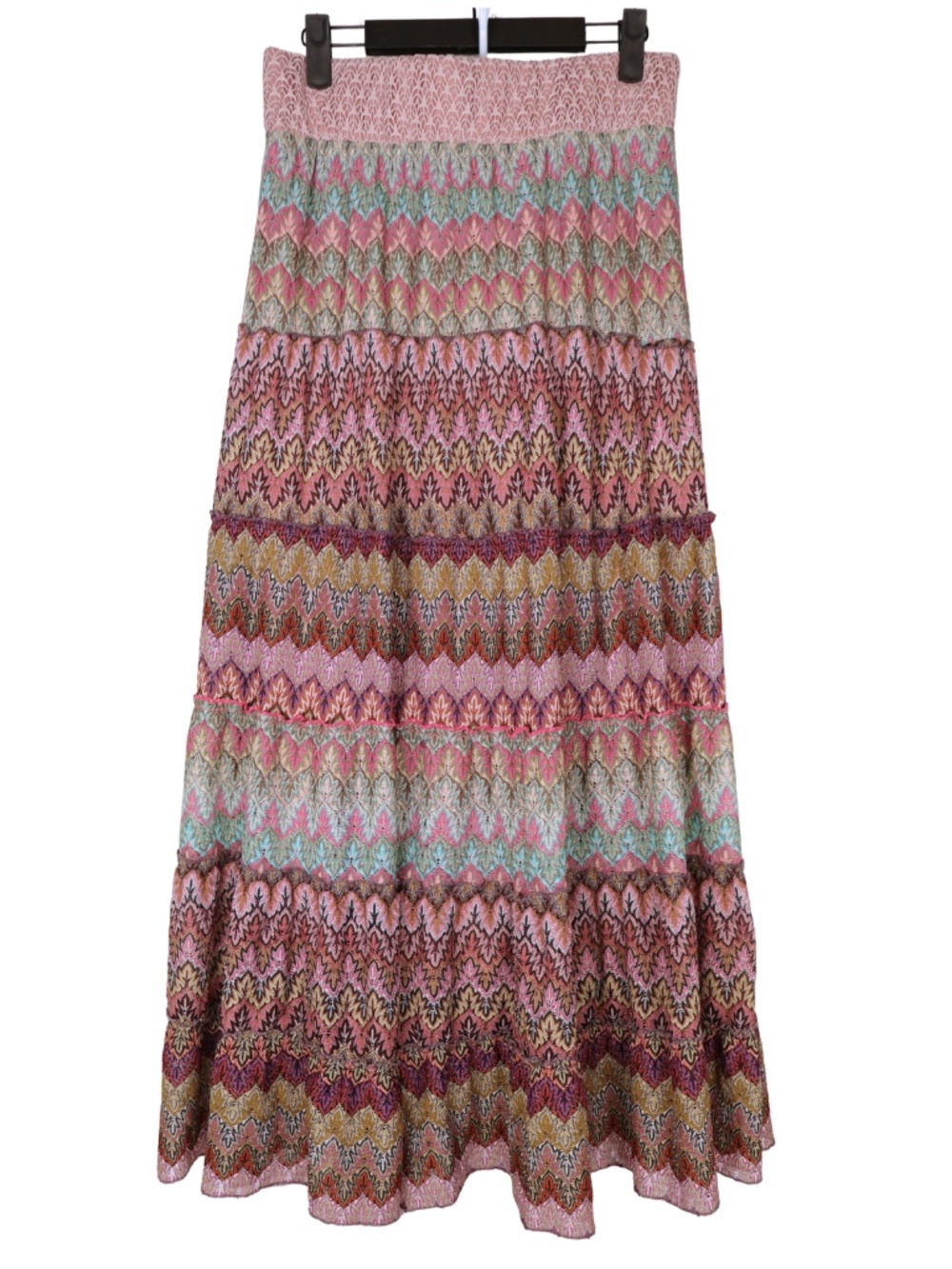 Lapis Multicolor Lace Maxi Skirt Large Tiered Boho Crochet Knit Lined
